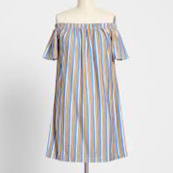 Modcloth Cape Cod Cutie Off-the-Shoulder Dress - Picture 1 of 6